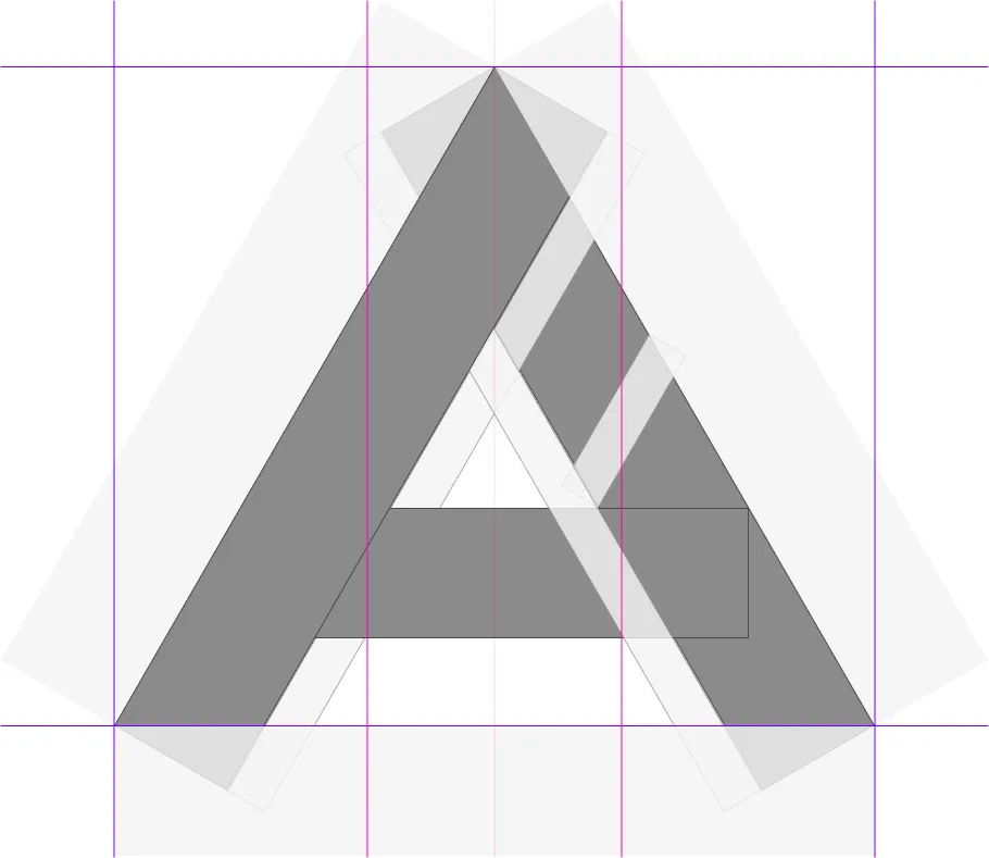 AirborneAI logo blueprint — matching geometric construction lines sharing the design language of the RF mark