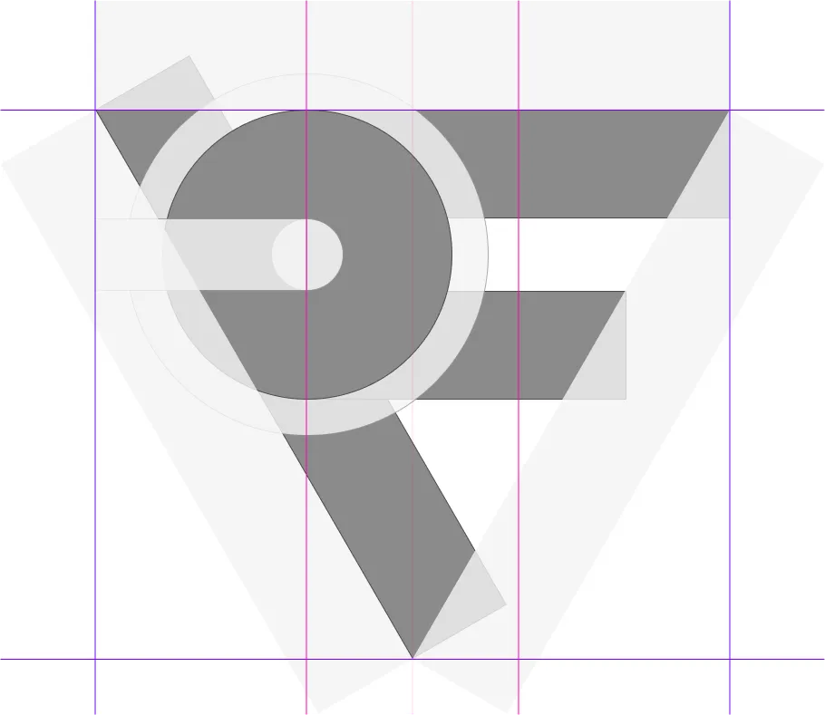 AirborneRF logo blueprint — geometric construction lines showing proportions and baseline grid