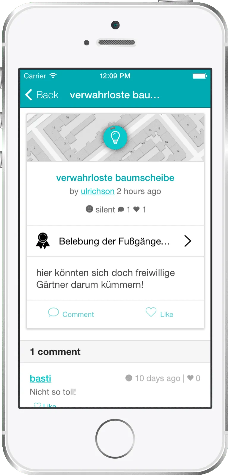 Contribution detail with discussion area — the full contribution, reactions, and threaded discussion feed