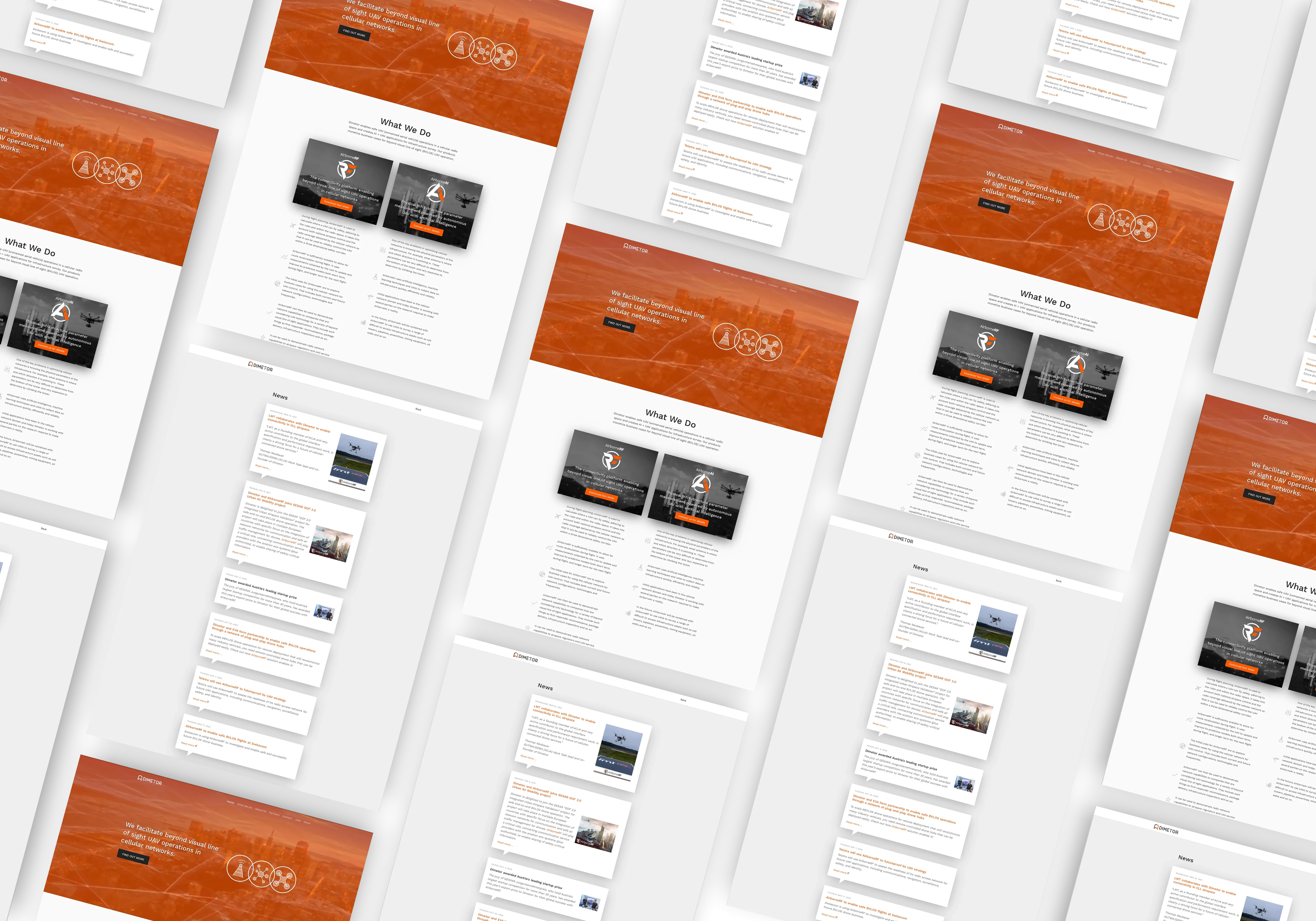Drone-business landing page top-section screenshot — full-screen hero video frame, headline treatment, and the clean typographic layout with brand accent