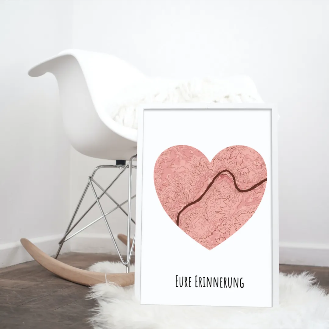 Personalized poster example — topographic contour lines of a chosen location rendered as fine-art wall art