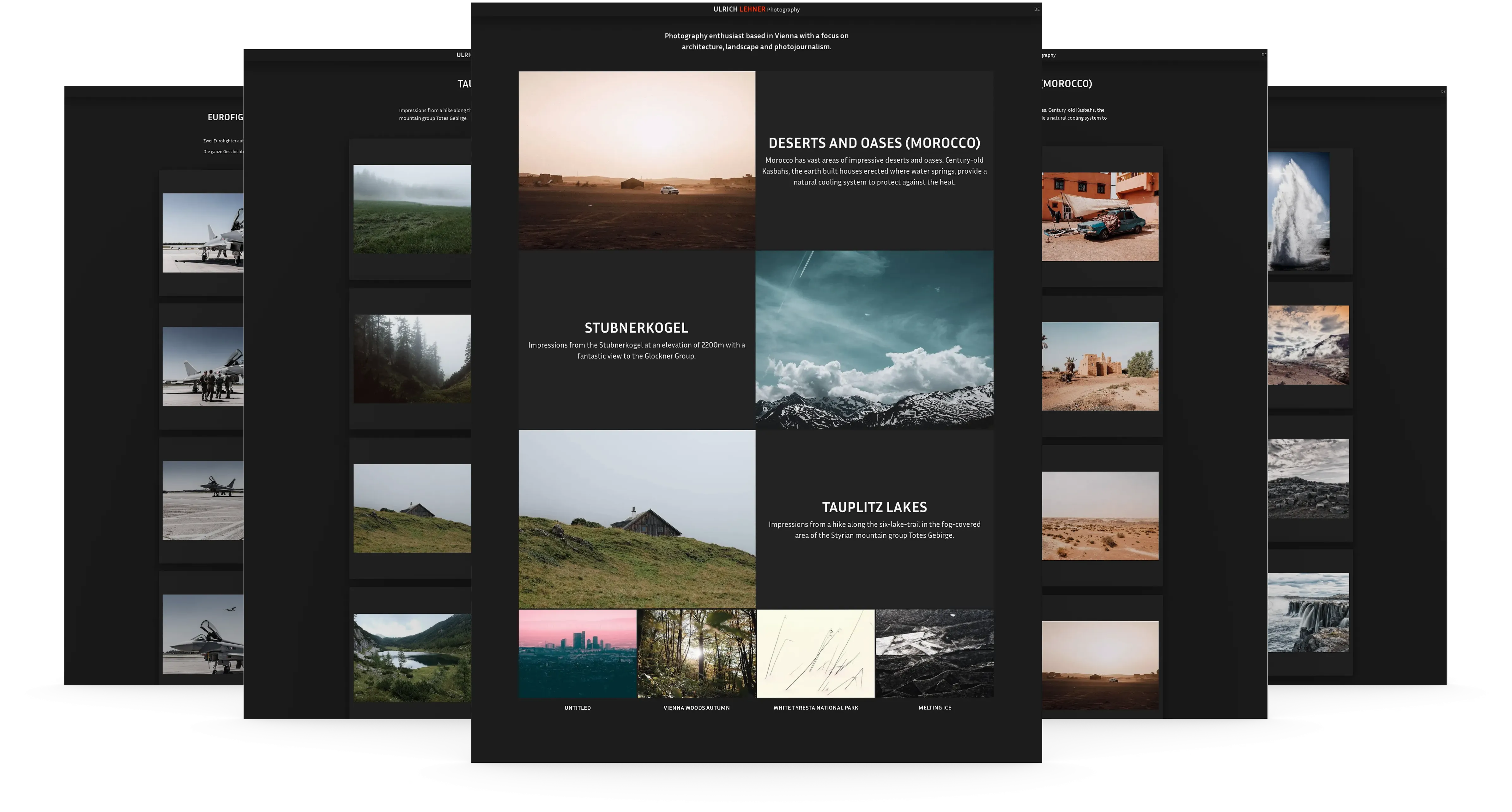Ulrich Lehner photography website — multi-device screenshots showing landing page, gallery view, and image detail across desktop, tablet, and mobile