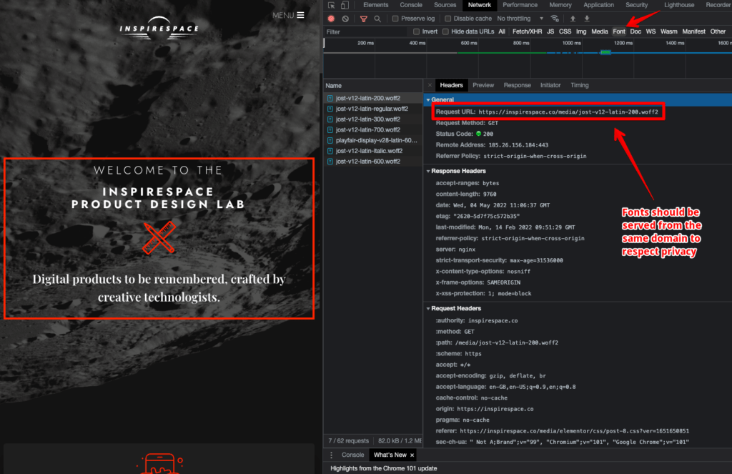 The developer tools give insights where fonts are requested from